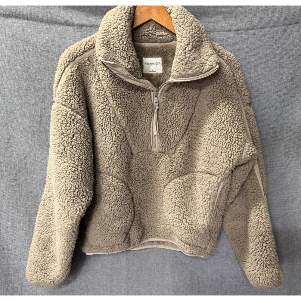 Abercrombie Fitch 1/4 Zip Sherpa Pullover Womens S Fuzzy High Neck Brown